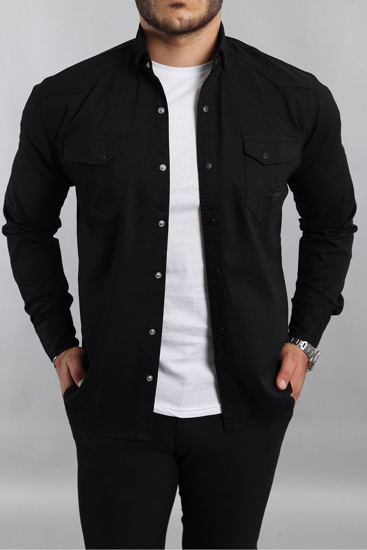 petit slim fit chemise en jean en coton