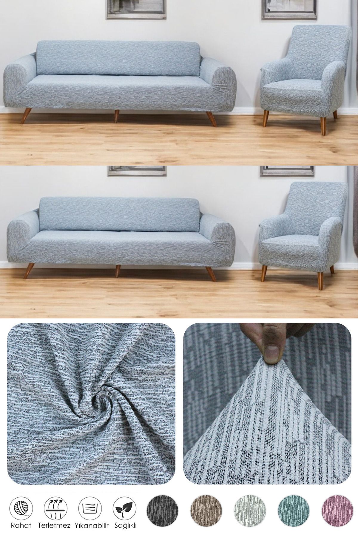riselerhome Husă De Scaun Flexibilă Și Lavabilă Din Lycra Jacquard Cu Model Simplu - Set 3+3+1+1 - One Size
