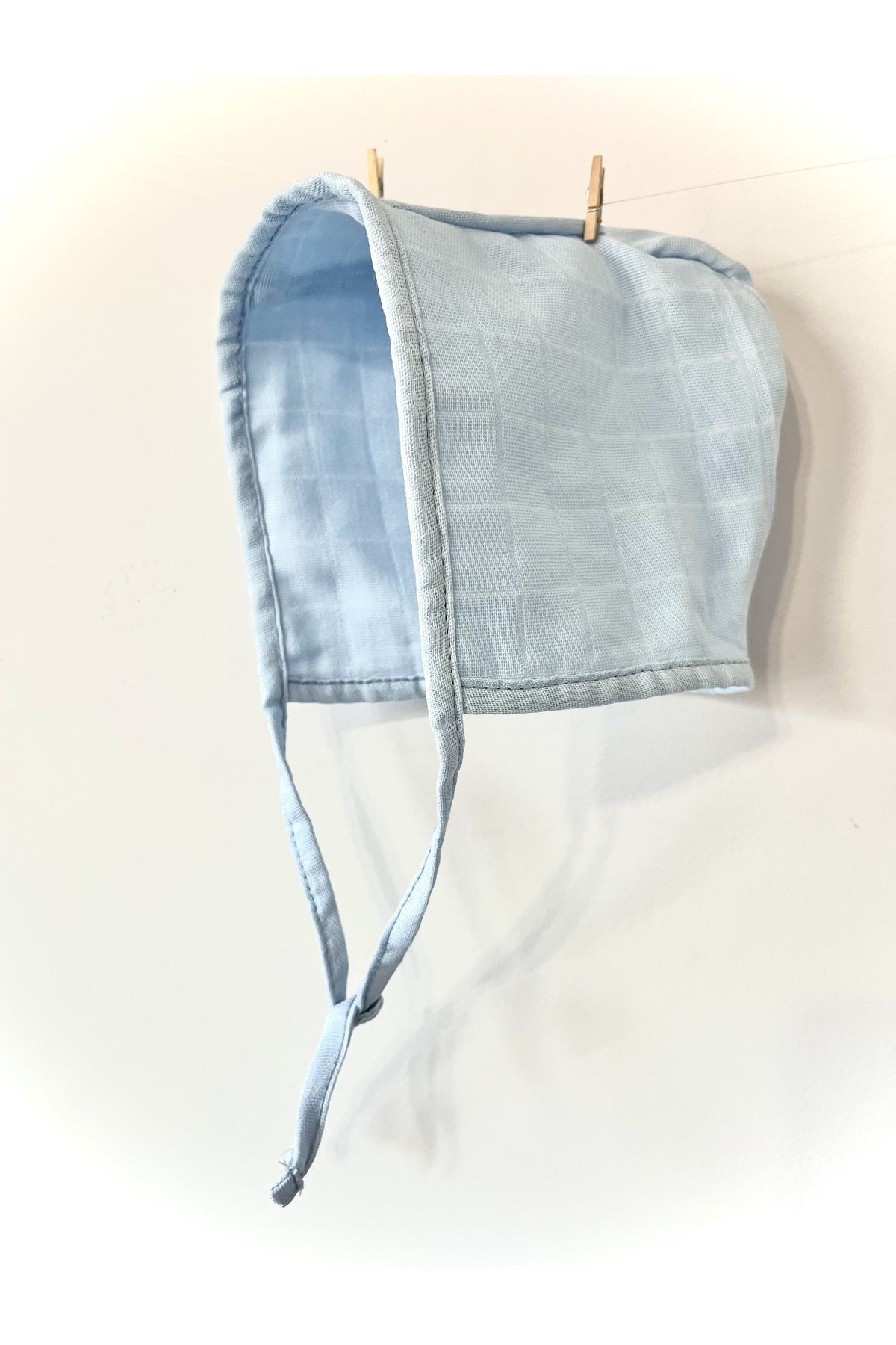 runbaby Tek Kat Müslin Çift Taraflı Bebek Bonnet Şapka (3-9 AY) - Açık Mavi fotoğrafı 2 (önizleme)