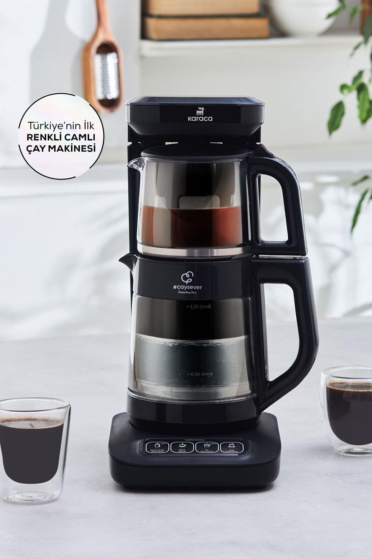 Robotea Pro 4 in 1 Konuşan Renkli Camlı Çay Makinesi Graphite
