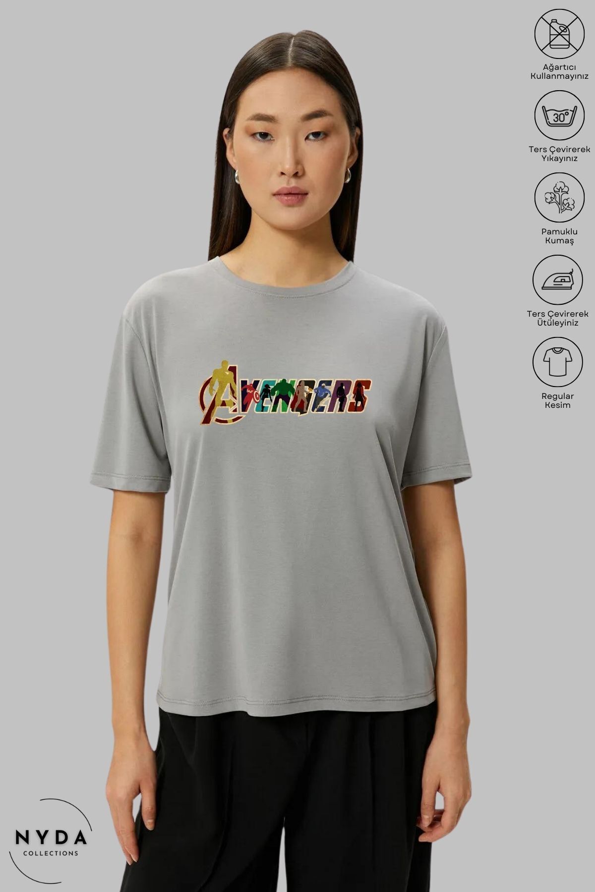 Nyda Collections-Tricou cu mânecă scurtă cu imprimeu Marvel Avengers, unisex, cu gât crew, bumbac 3