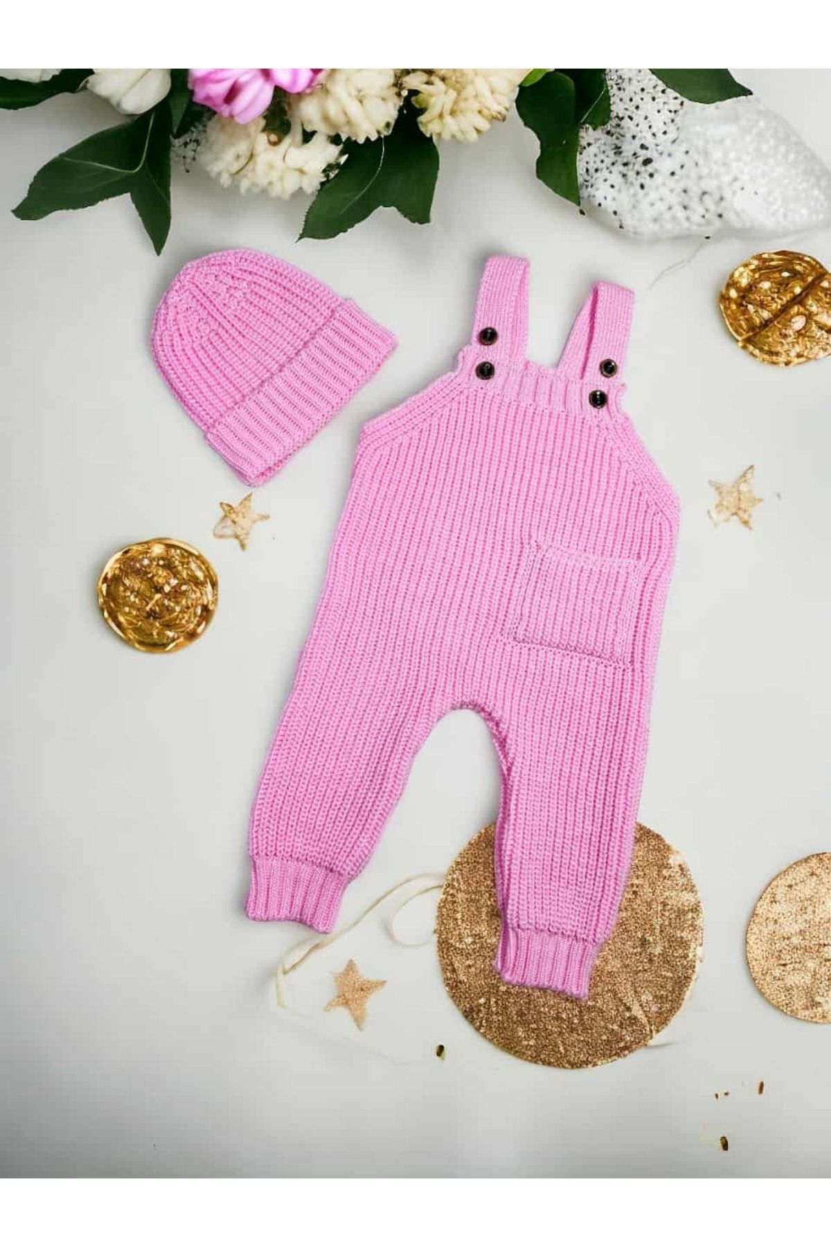 Meriç bebe Kız&Erkek Bebek Cep Detaylı Ayarlanabilir Askılı Selanik Örgü Şapkalı Triko Salopet fotoğrafı 5 (önizleme)