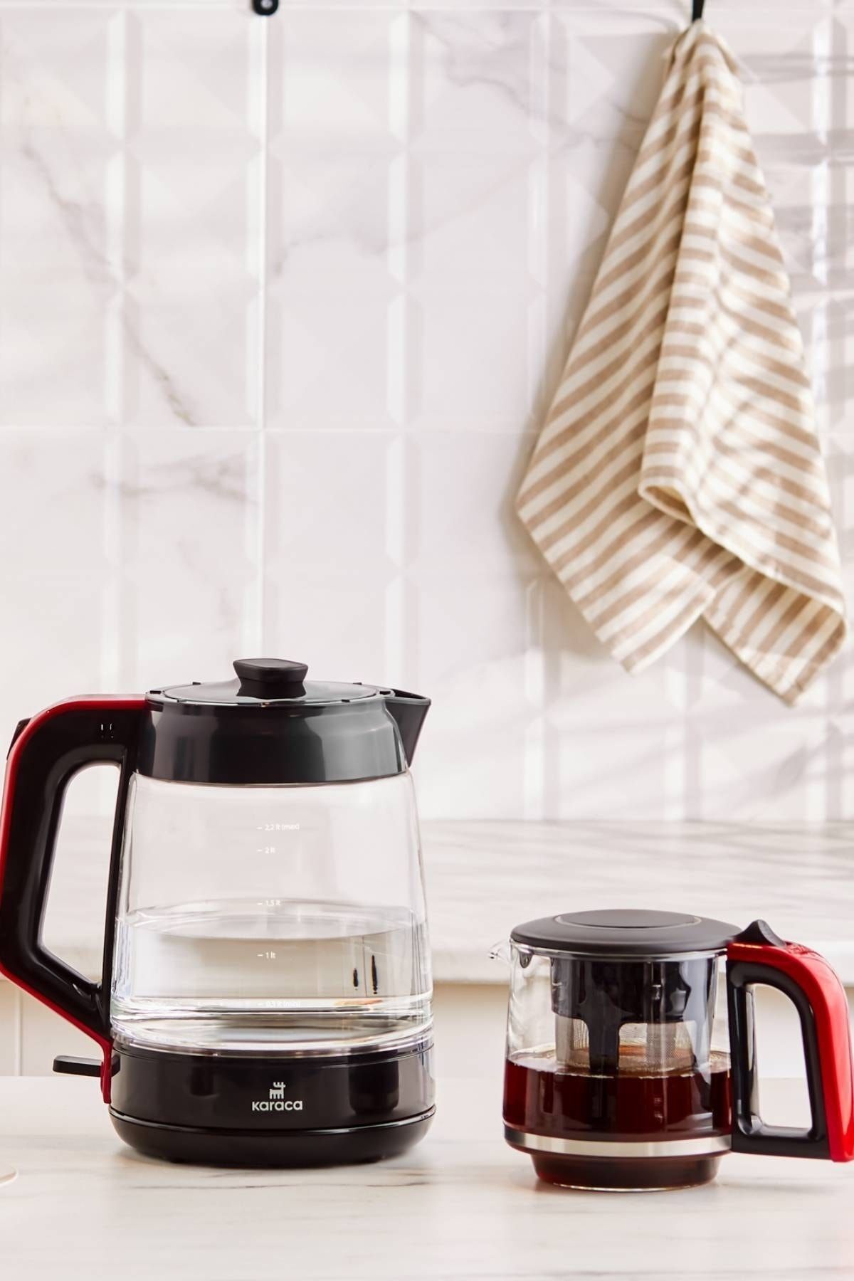 Karaca-Glass Kettle & Tea Maker 2 in 1 Red 2