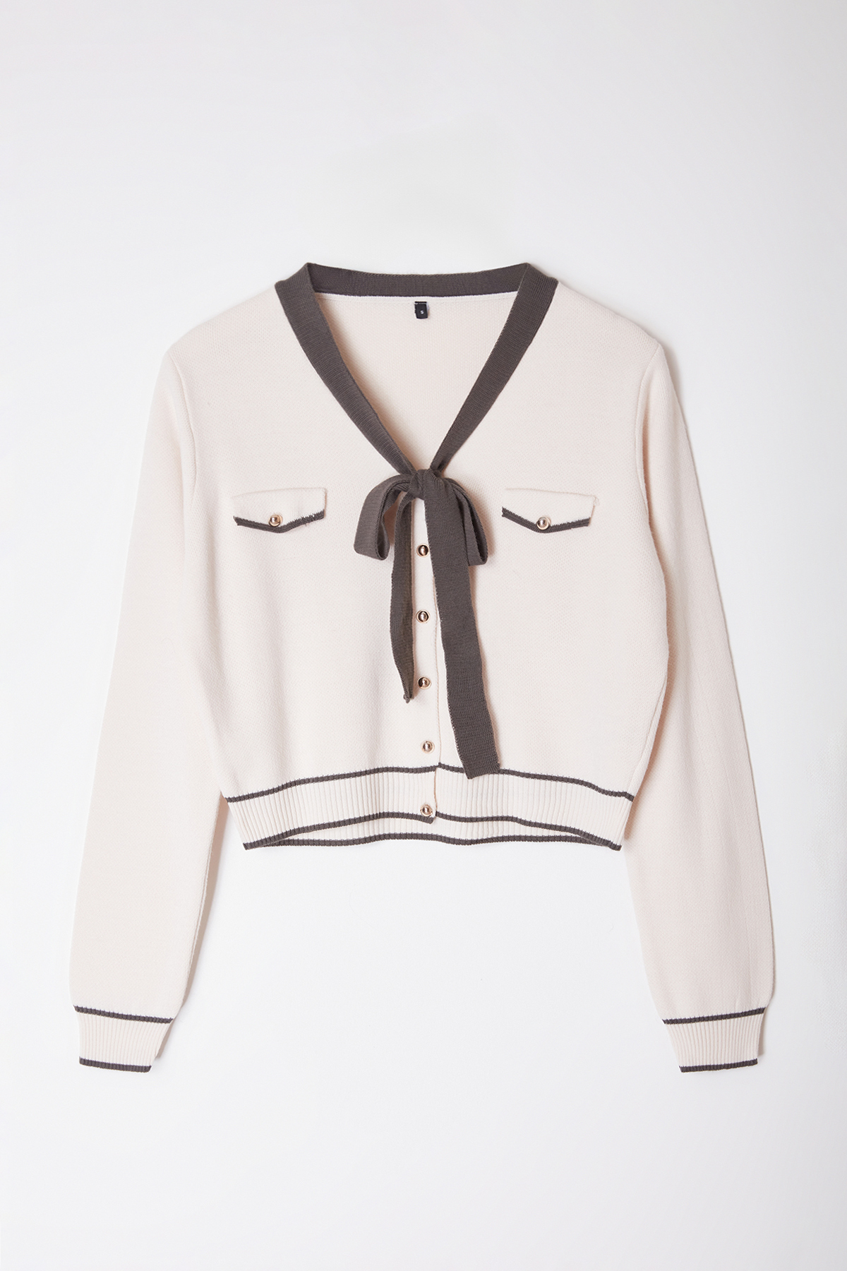 Trendyolmilla  Antrasit Renk Bloklu Kurdele/Fiyonk Detaylı Triko Hırka TWOAW25HI00246 - Görsel 6