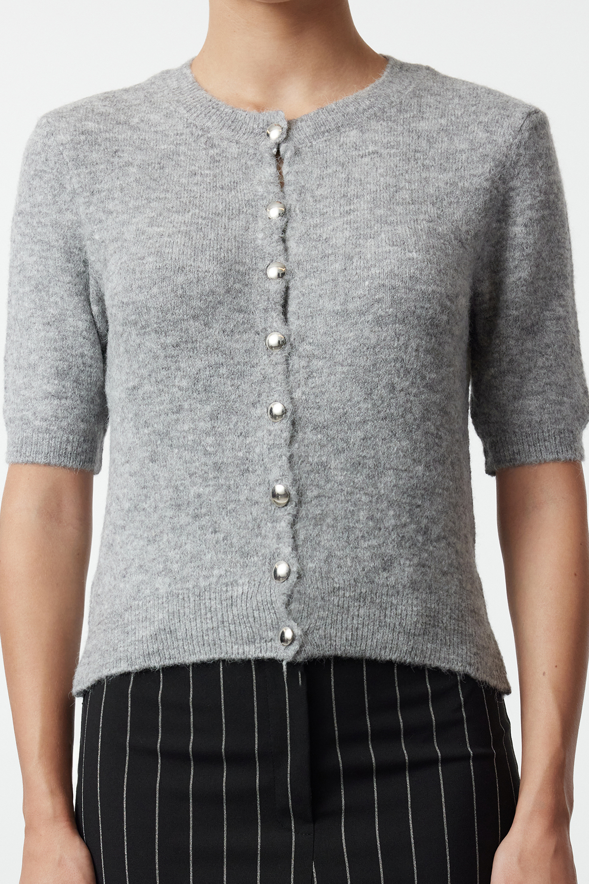 Trendyolmilla  Gri Crop Pamuklu Yünlü Triko Hırka TWOAW25HI00152 - Görsel 4