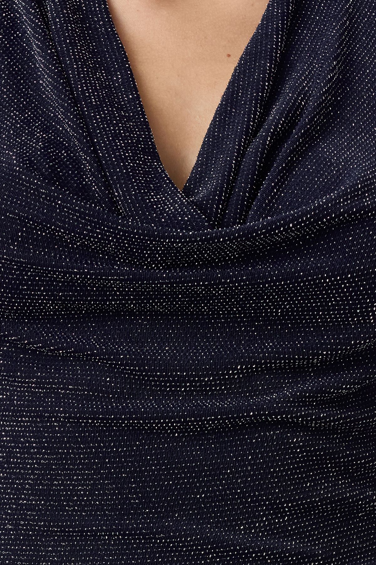 Trendyol Collection-Glitter Navy Blue Knitted Body - Degaje Collar TPRAW25BD00001 4
