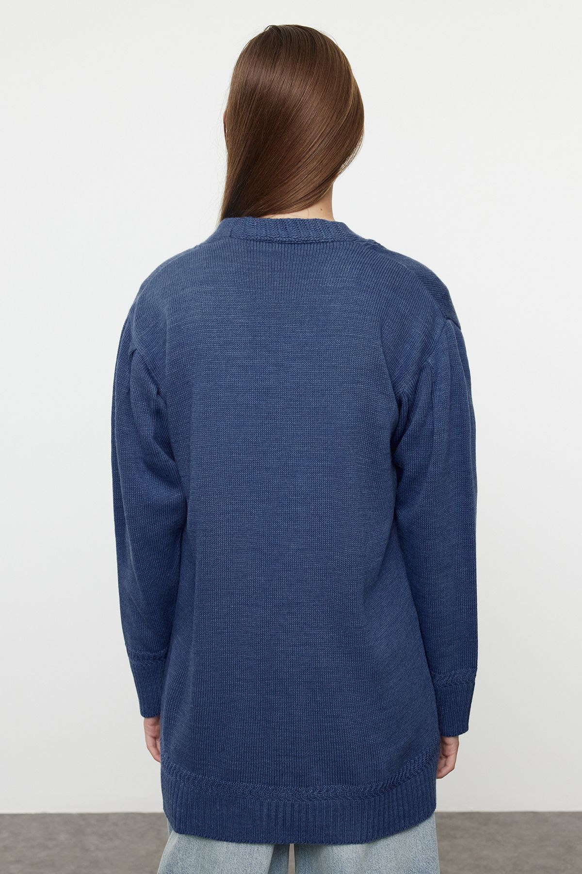 Trendyol Modest-InDigo Knitwear CardDigan - Heart Button, TCTAW25TH00012 5