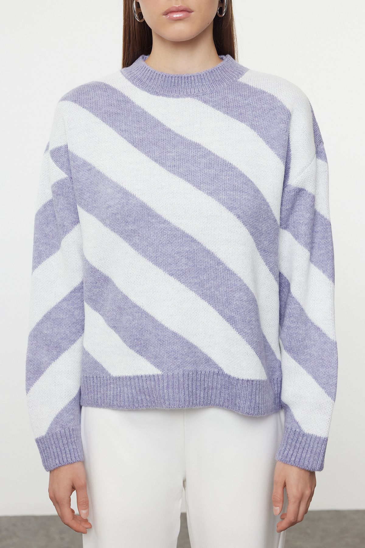 Trendyol Modest-Πουλόβερ λιλά ριγέ - Πλεκτά, TCTAW25AK00059 7
