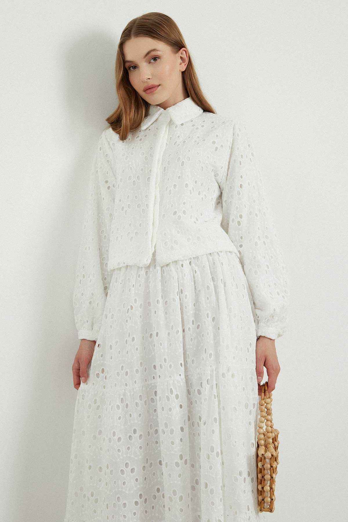 Hooopstore-Costum cu broderie cu fustă MELLY - ALB 3