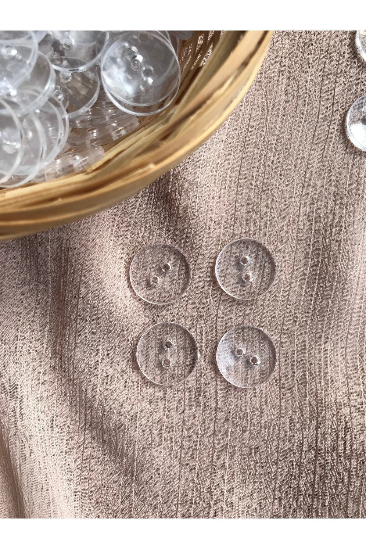 Bukle İplik Şeffaf Düğme 20 Boy 1.27 Cm - 100 Adet ( Nevresim Düğmesi - Cam Düğme )