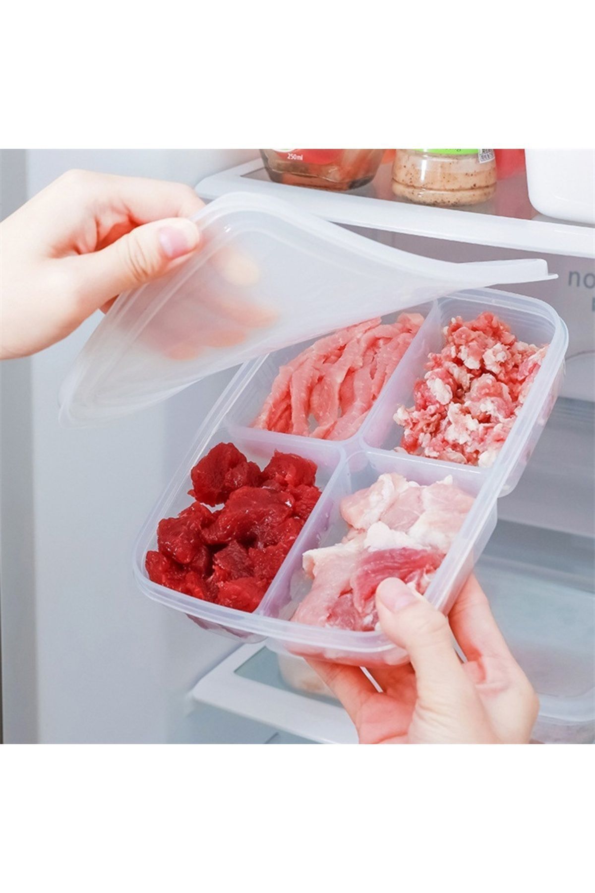 KRM HOME-400 ml Frozen Mini Food Container - 8 Pieces Meat and Vegetable Organizer, 4 Compartments 4