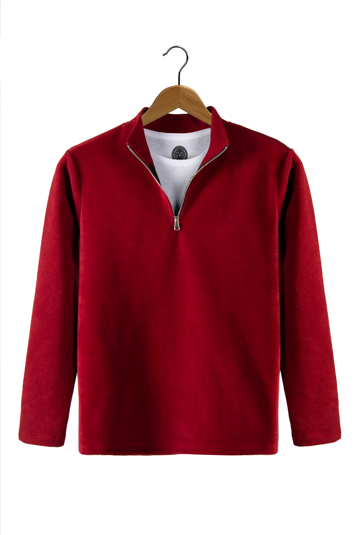 ADEGO Kırmızı Yarım Fermuarlı Regular Kalıp Dik Yaka Polar Sweatshirt