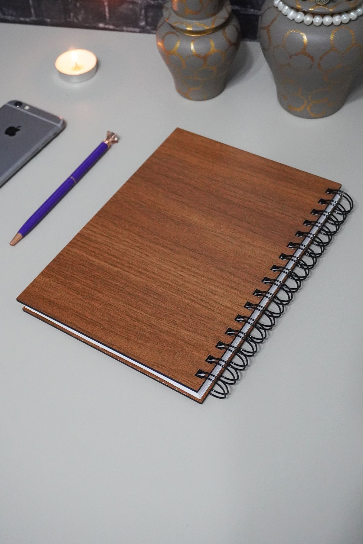 markcat-Istanbul Patterned Wooden Notebook - Notebook - School Notebook - Unlined Notebook - Notebook 4