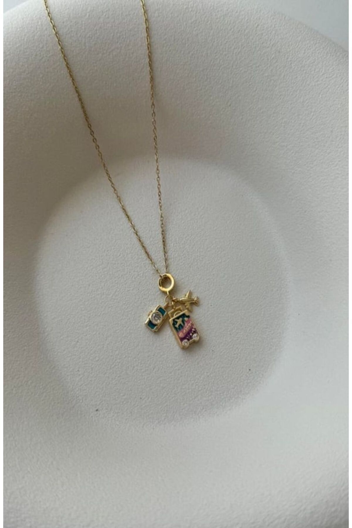 EL F TAKI AKSESUAR Gold Colored Steel Holiday Suitcase Necklace Trendyol