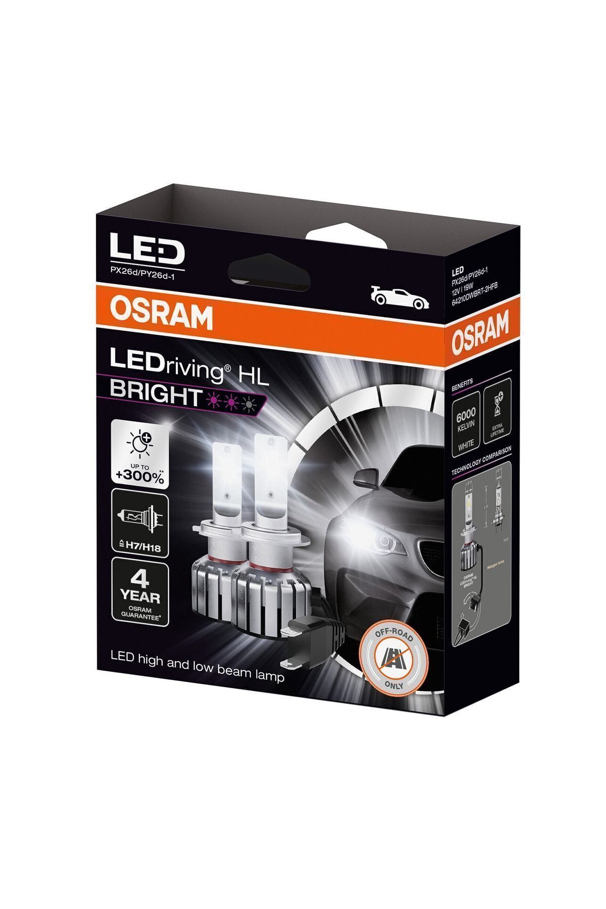 Osram H7 Led Xenon %300 Bright 4 Yıl Garantili 19w - 12v (2adet