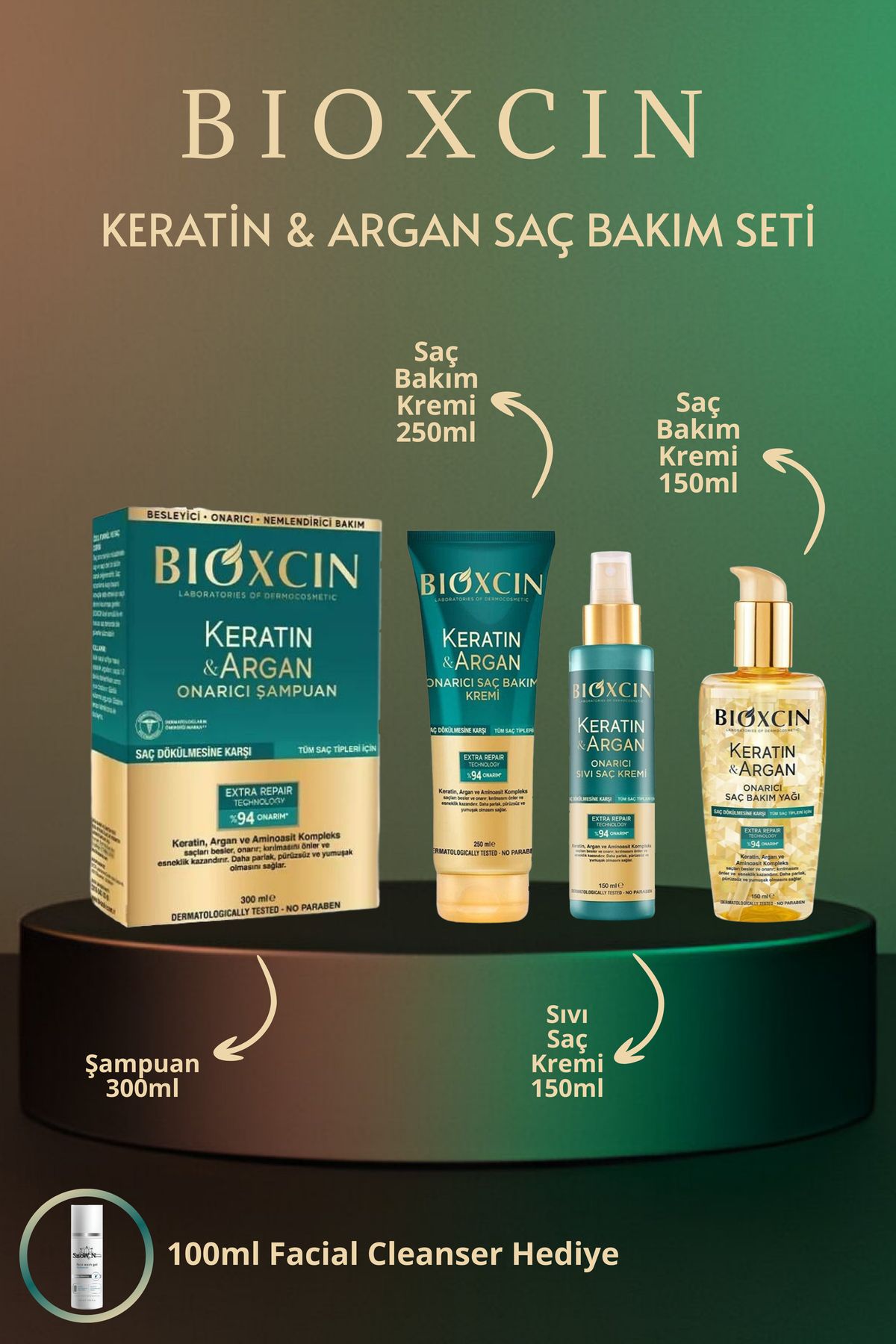 ست مراقبت از موی کراتین و آرگان + 100 میلی لیتر پاک کننده صورت هدیه Bioxcin