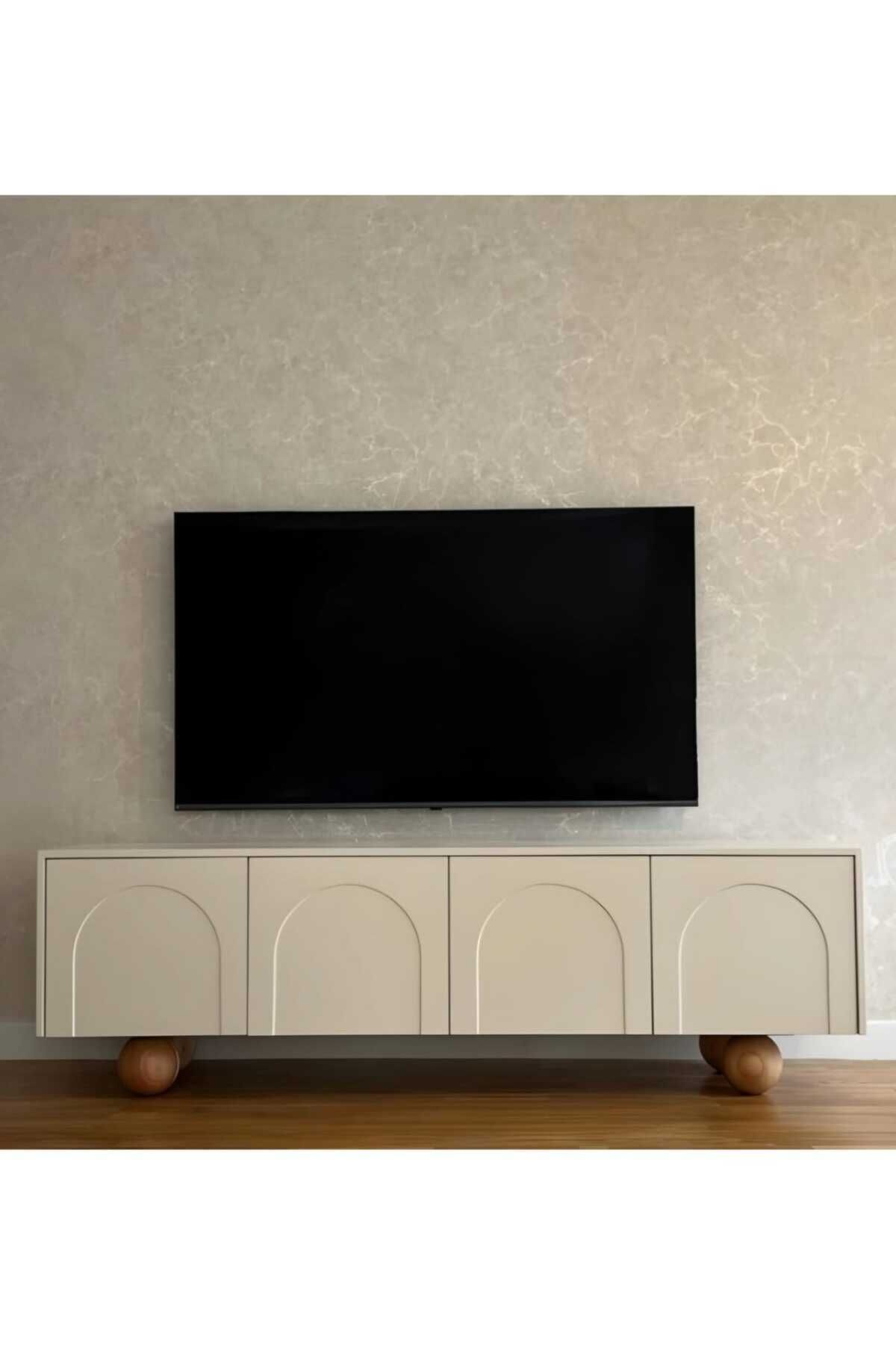 Bohem- Ekru-top Ayakli Kubbe Model Tv Ünitesi 200*45*56