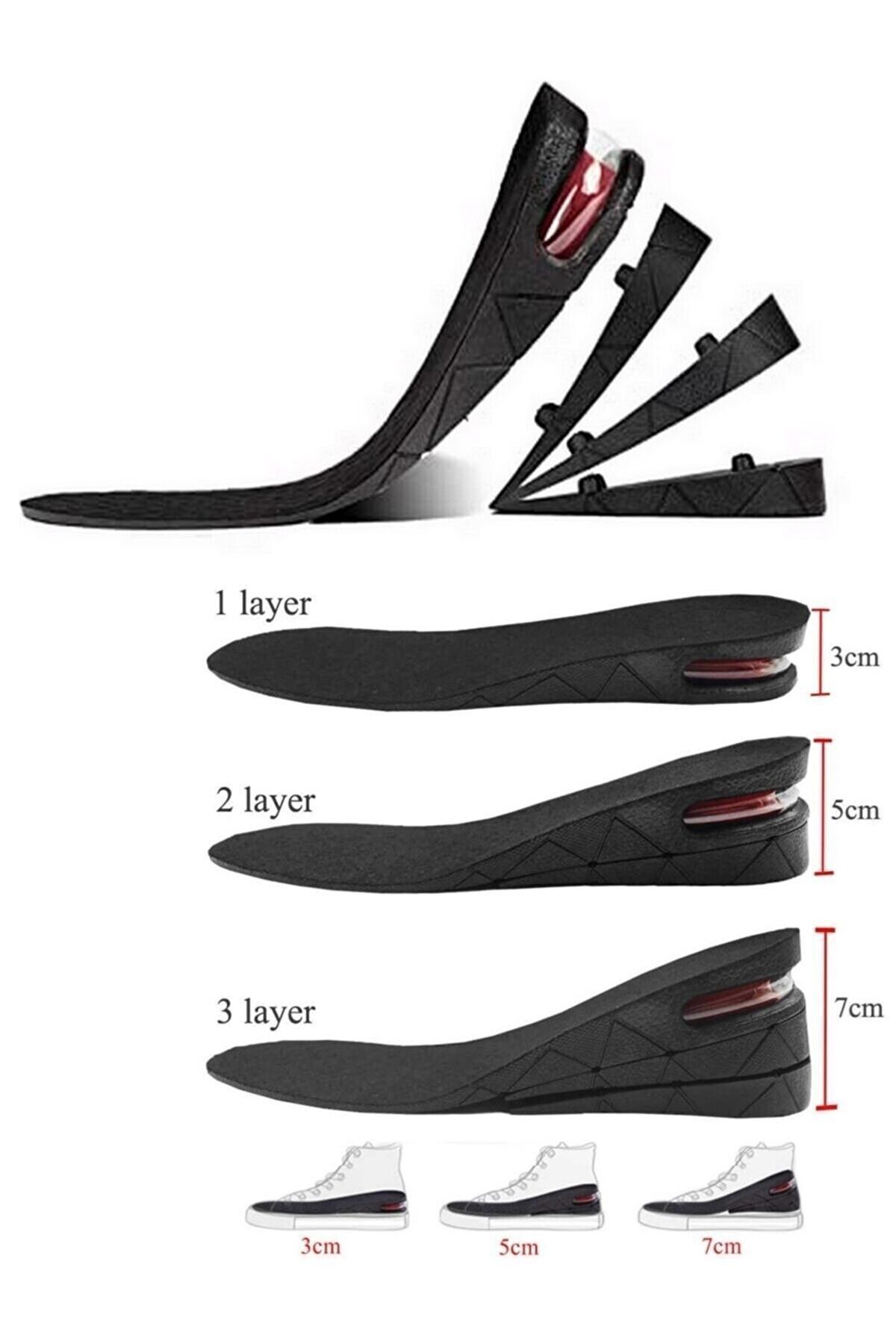 MİMOZA PARK 7 Cm Gizli Topuk Hava Yastıklı Boy Uzatıcı Tabanlık Uzatan Taban Uzatma Tabanı Ayakkabı Tabanlığı