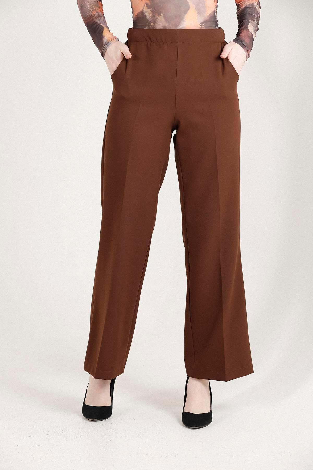 Balenbi-Pantaloni de damă Palazzo cu talie înaltă model 1003 Lycra maro 5