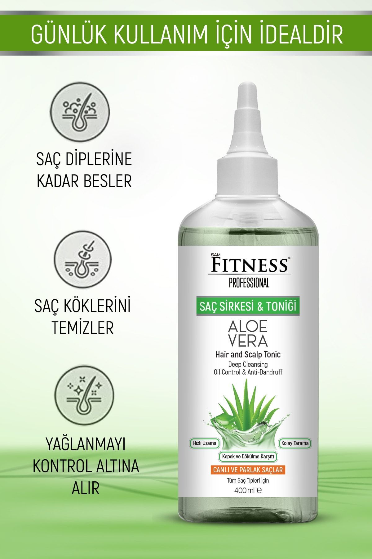 Aloe Vera Özlü Saç Sirkesi & Saç Toniği 400 Ml - Kepek Ve Dökülme Karşıtı - Hızlı Uzama Etkili — SR — تصویر 5 از 6
