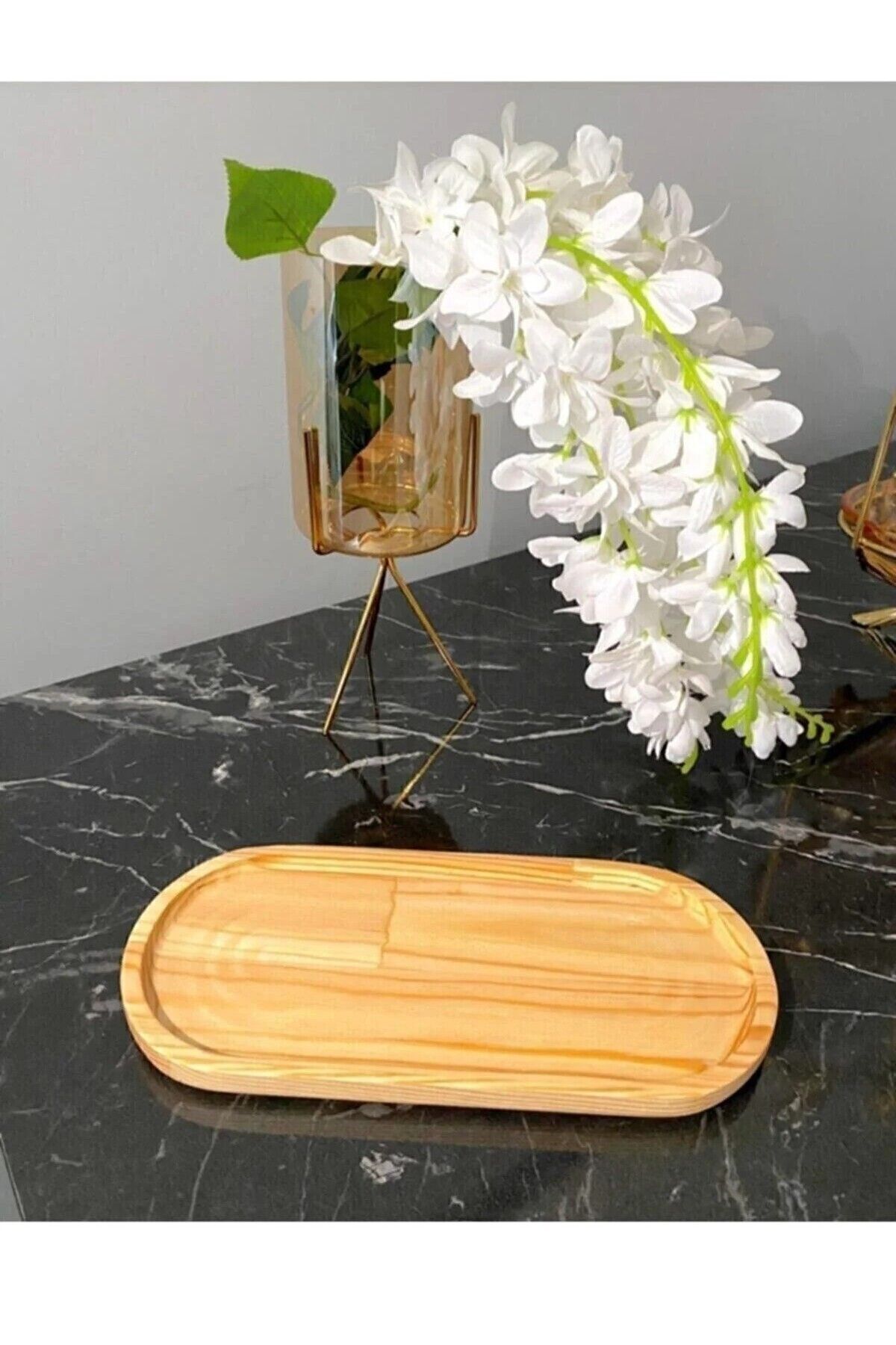 Karçiçeği Home Wooden Oil Pot Stand, Presentation Plate 26 x 12 cm