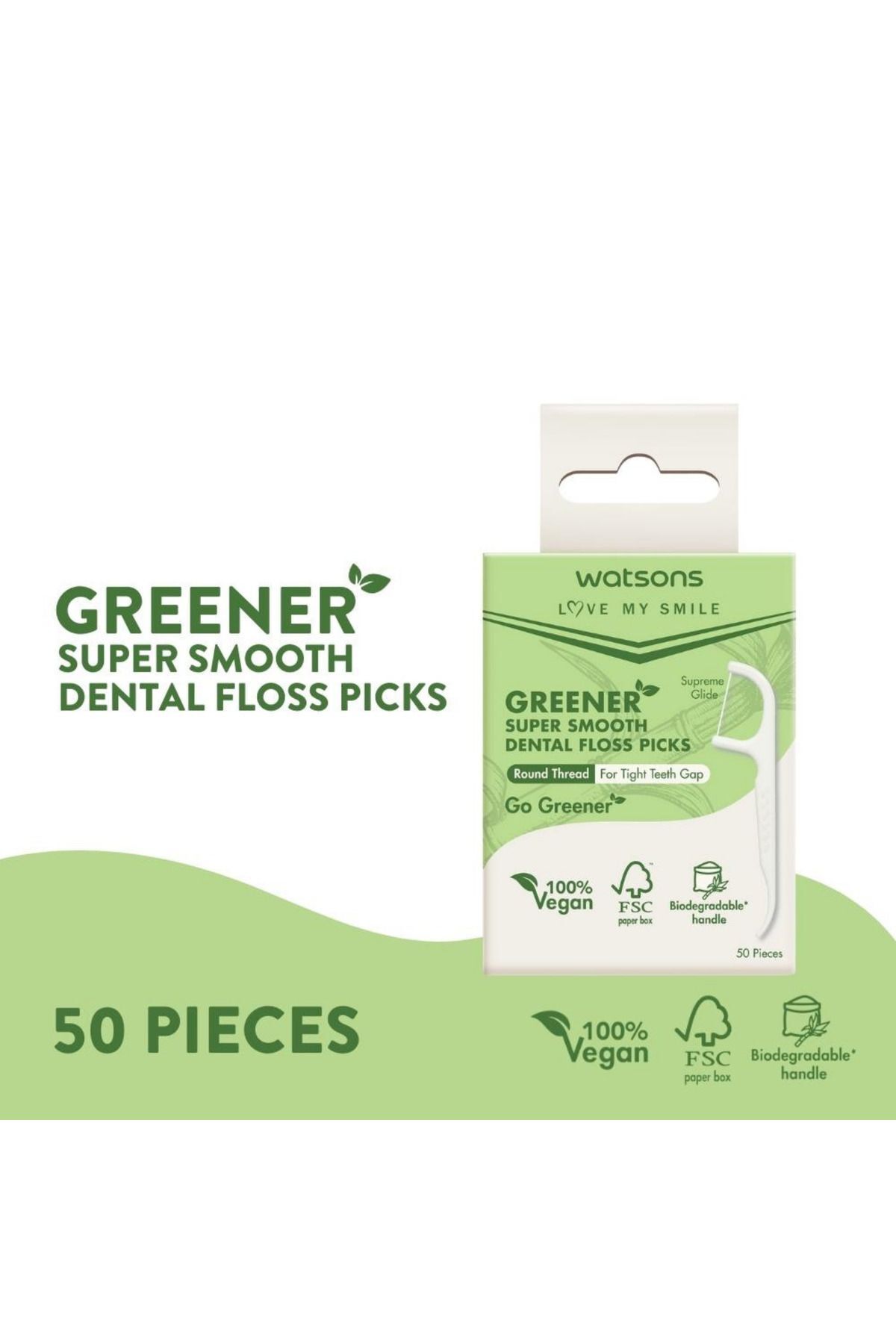 Watsons-50 Pieces Greener Super Smooth Toothpick Dental Floss 1