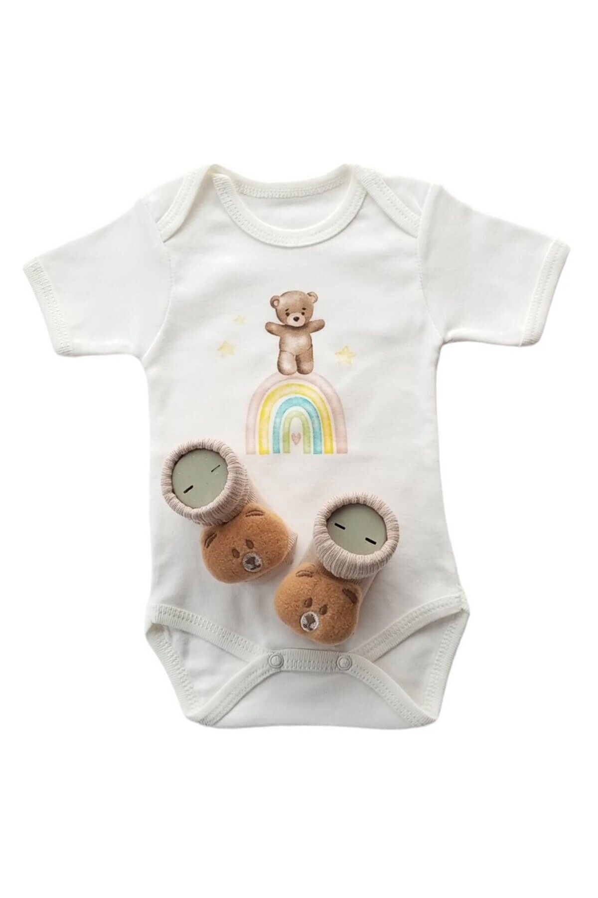 Style Baby Amazing Unisex, Yenidoğan Bebek, Amigurumi Isimli Emzik Askısı Ve Ayıcık Baskılı Badi Hediye Seti fotoğrafı 4 (önizleme)