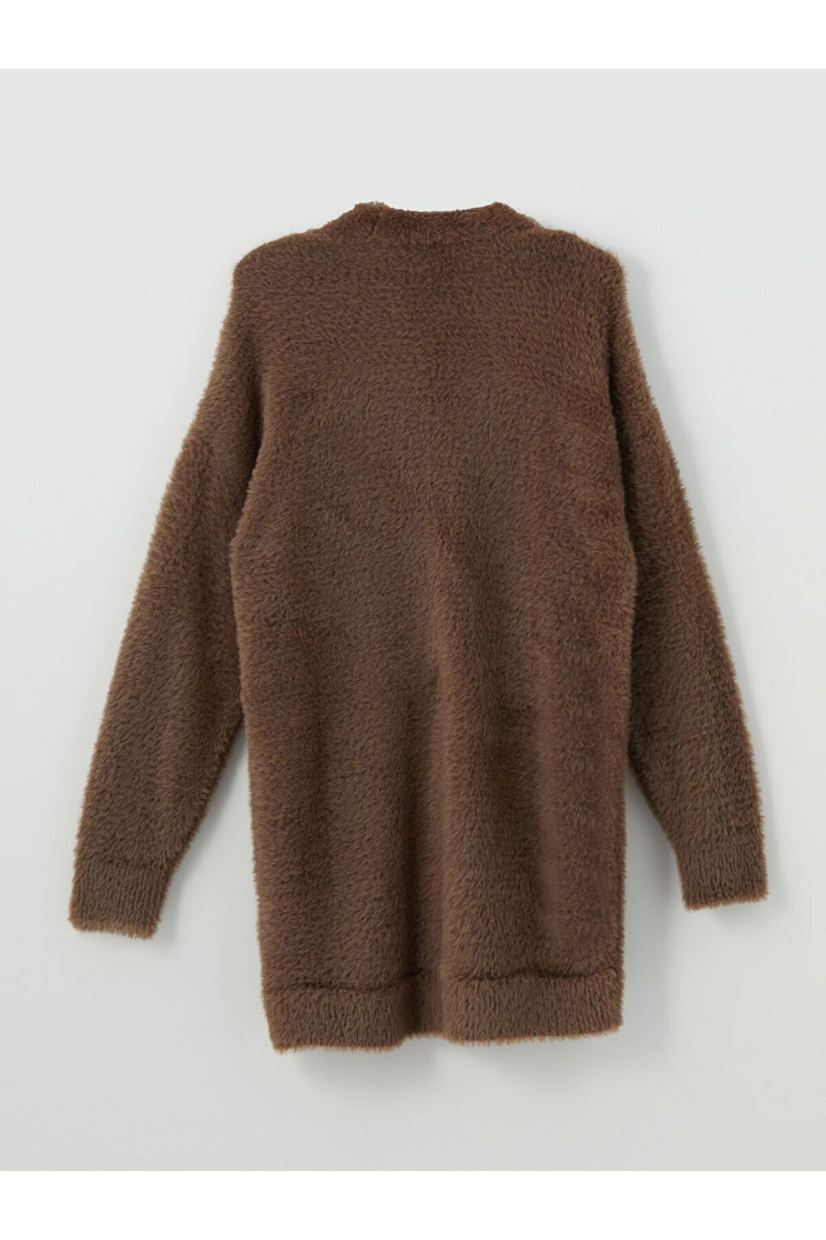 LC Waikiki-Women's Plush Cardigan - Shawl Collar, Solid, Long Sleeve 2
