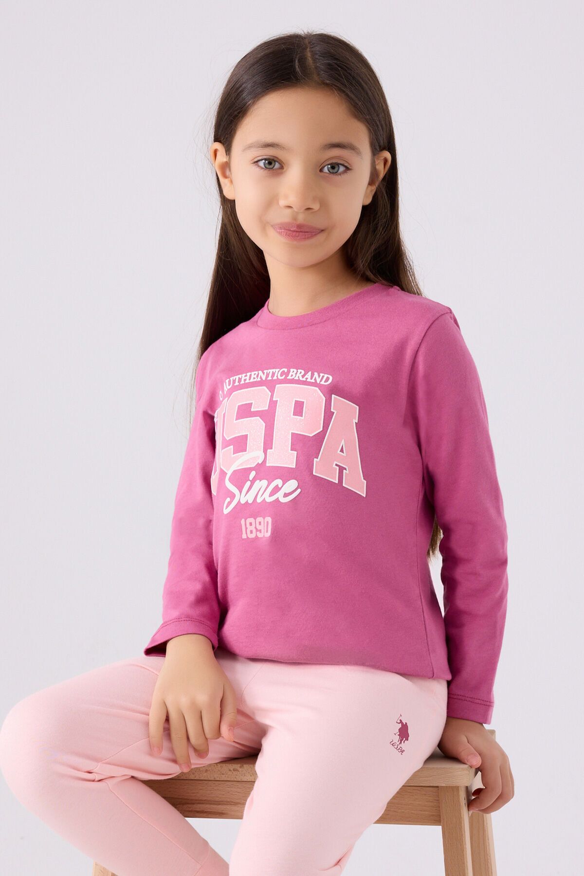 ست لباس خواب آستین بلند صورتی دخترانه U.S. Polo Assn.