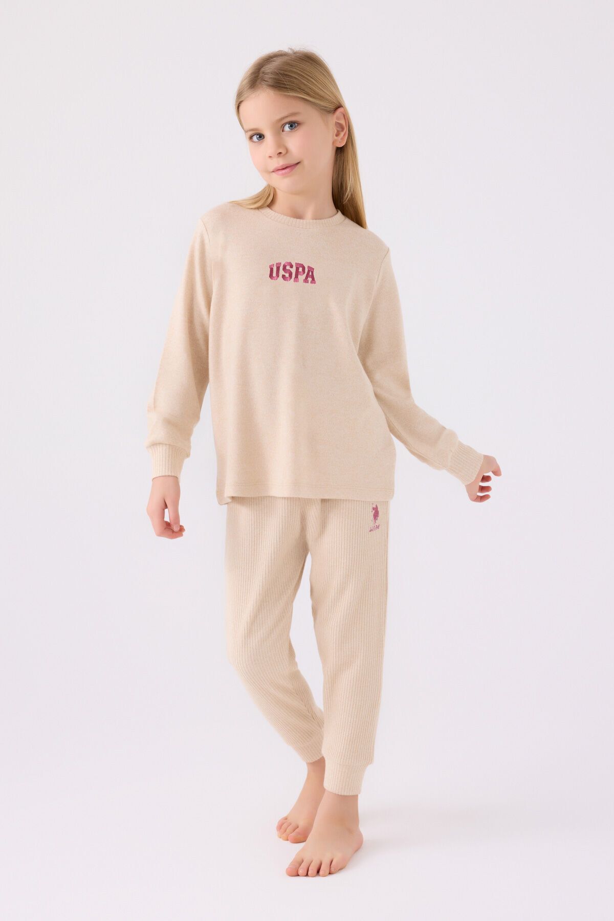 ست لباس خواب آستین بلند کرمی دخترانه U.S. Polo Assn.