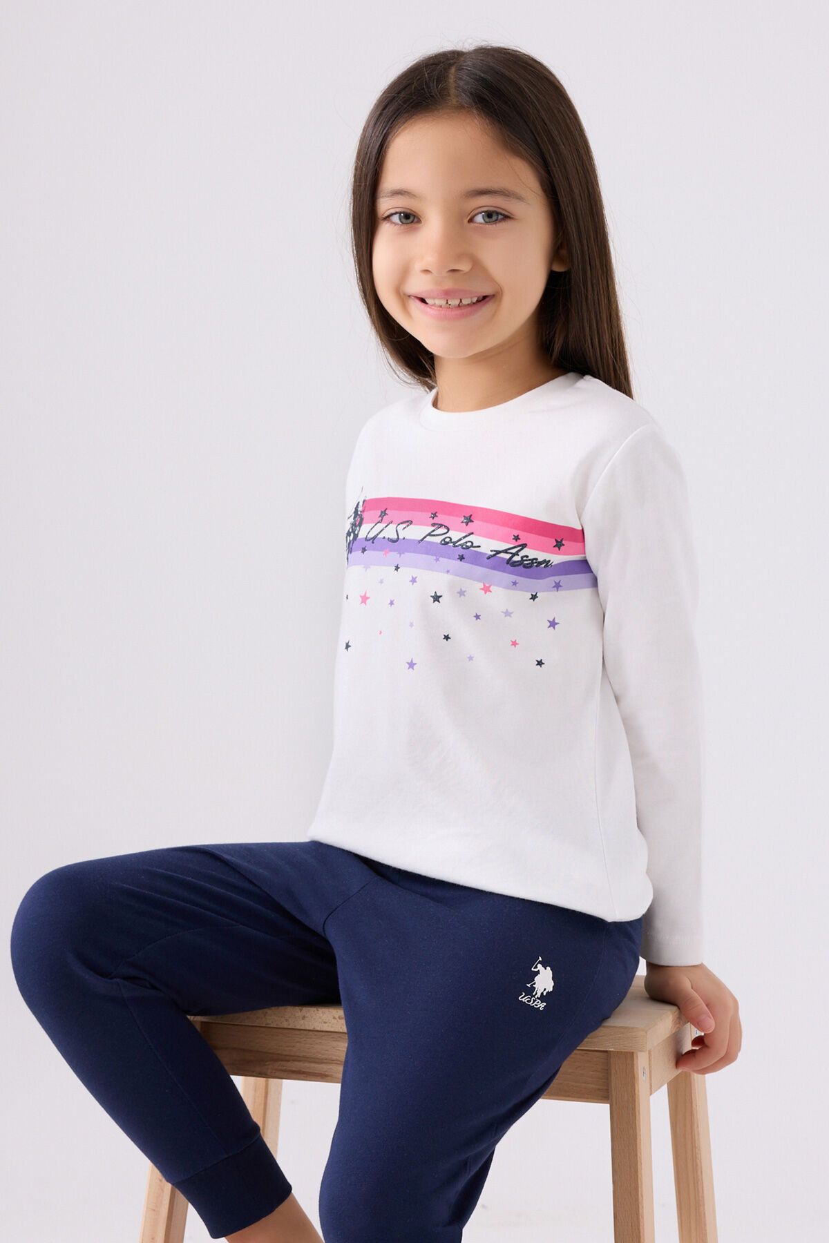 ست لباس خواب آستین بلند کرمی دخترانه U.S. Polo Assn.