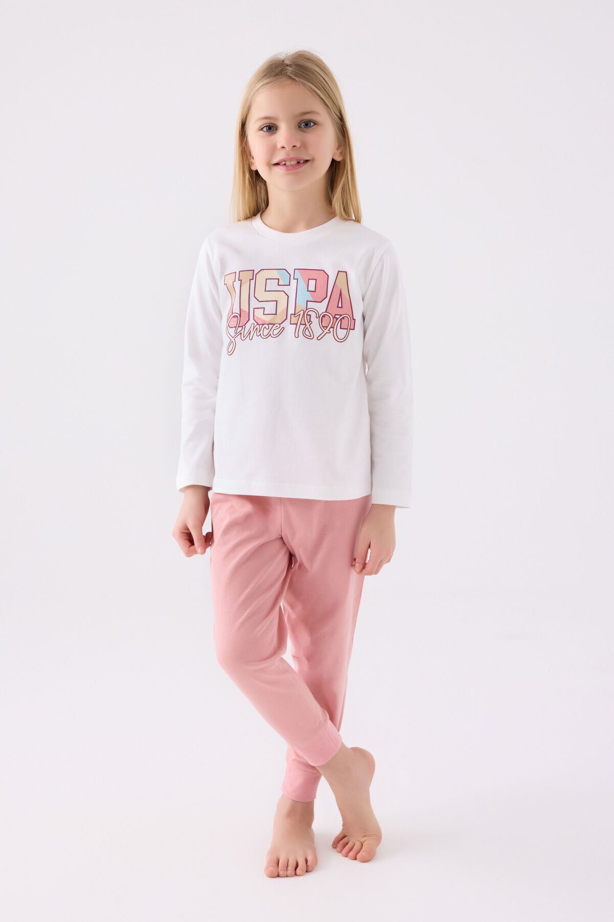 ست لباس خواب آستین بلند کرمی دخترانه U.S. Polo Assn.