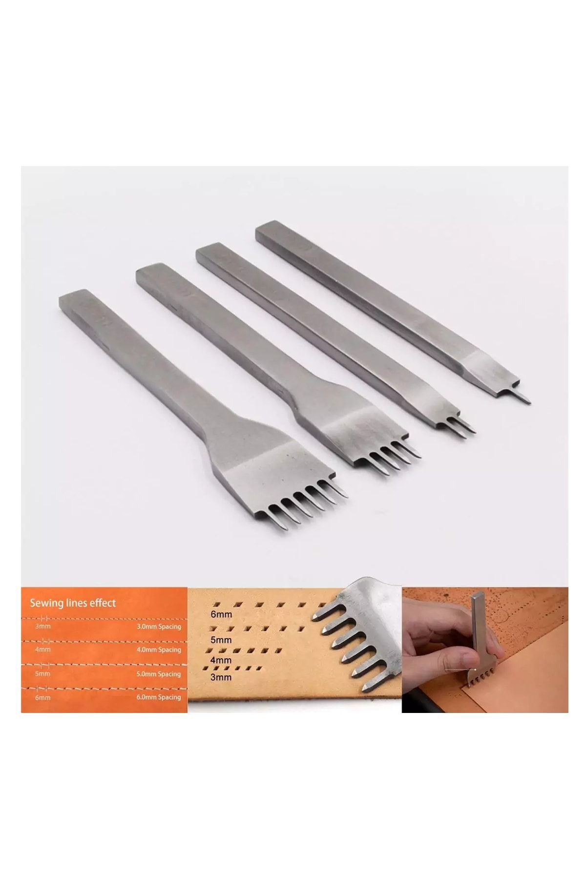 AiryFooT 4 Mm Çatal Zımba 4'lü Set, Deri Hobi Için 1'li, 2'li,4'lü