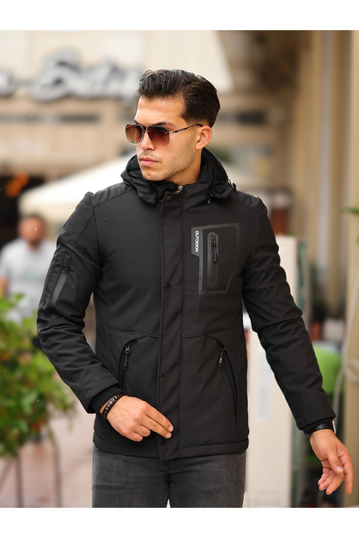 کت بادی مشکی Softshell مشکی با کلاه در فضای باز و خز لحافی ضد باد با فیبر Mero Life