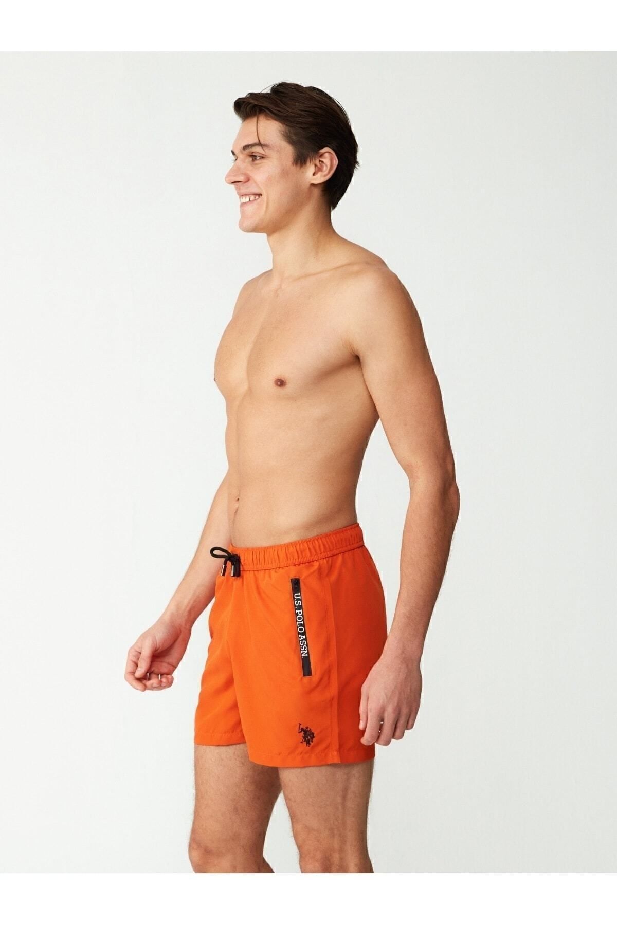 یو اس پولو شورت شنا مردانه نارنجی سایز متوسط ​​- 23007
