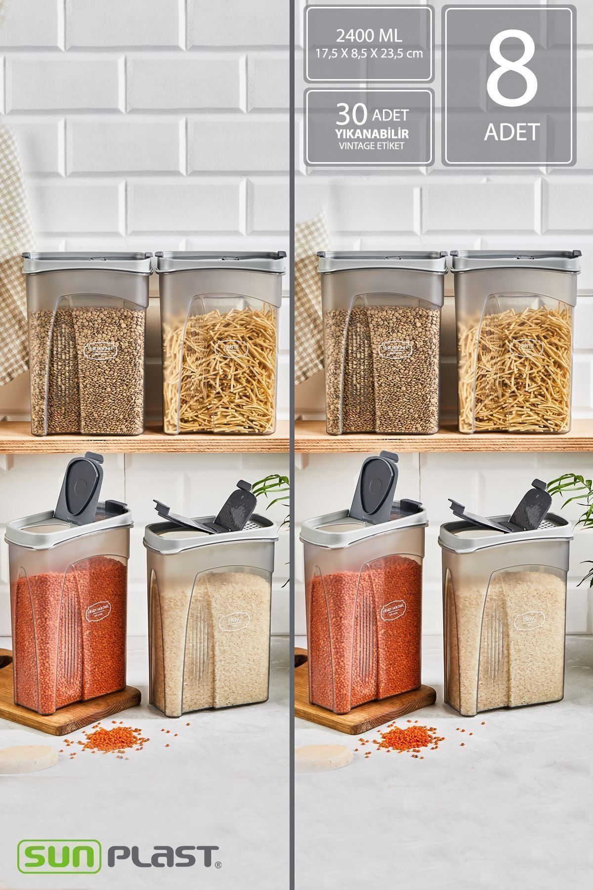 Sunplast-8-Piece Storage Container Set - Leak Proof Double Sided Lid - Anthracite Food Container - 2400ML 2