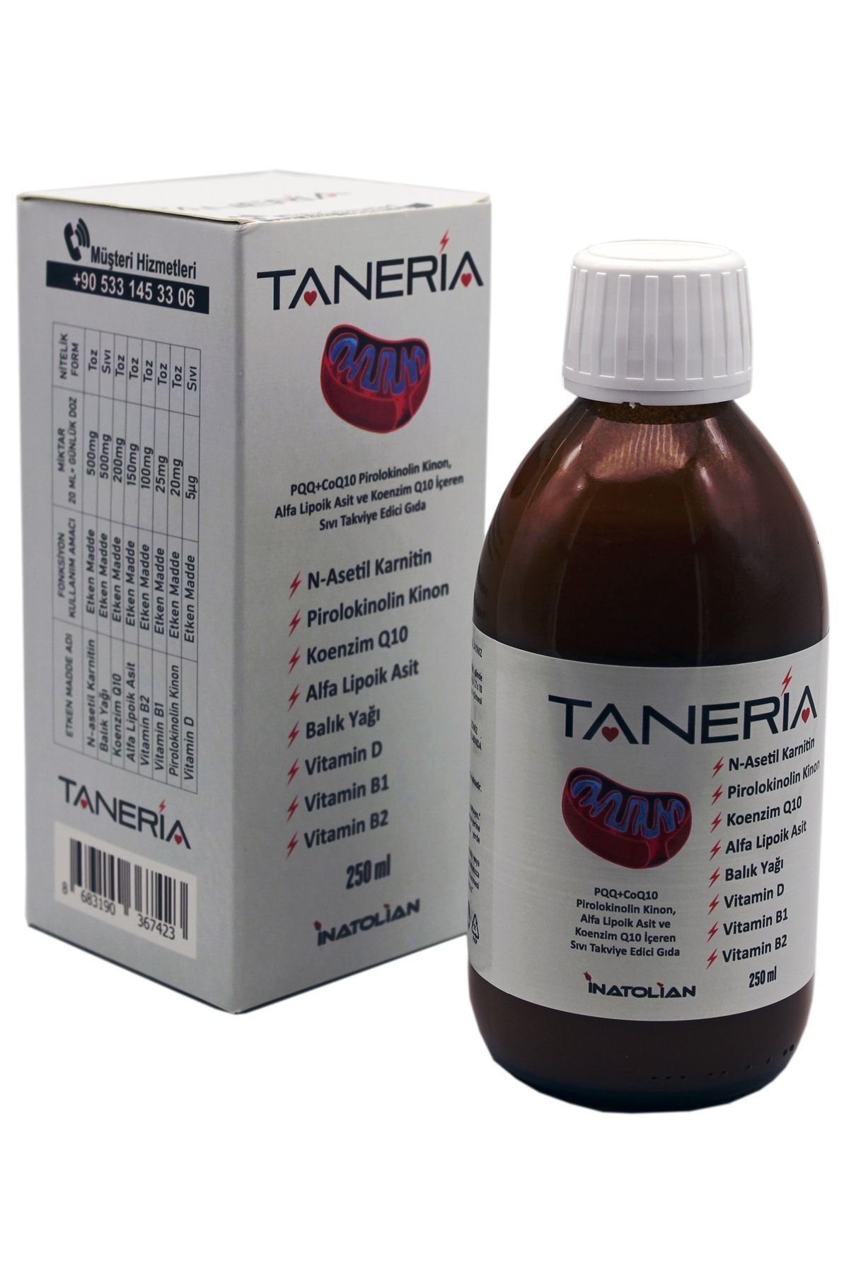İnatolian Taneria, Koenzim Q10, Pqq, Alfa Lipoik Asit (ala) Içeren Sıvı Takviye Edici Gıda 250 Ml