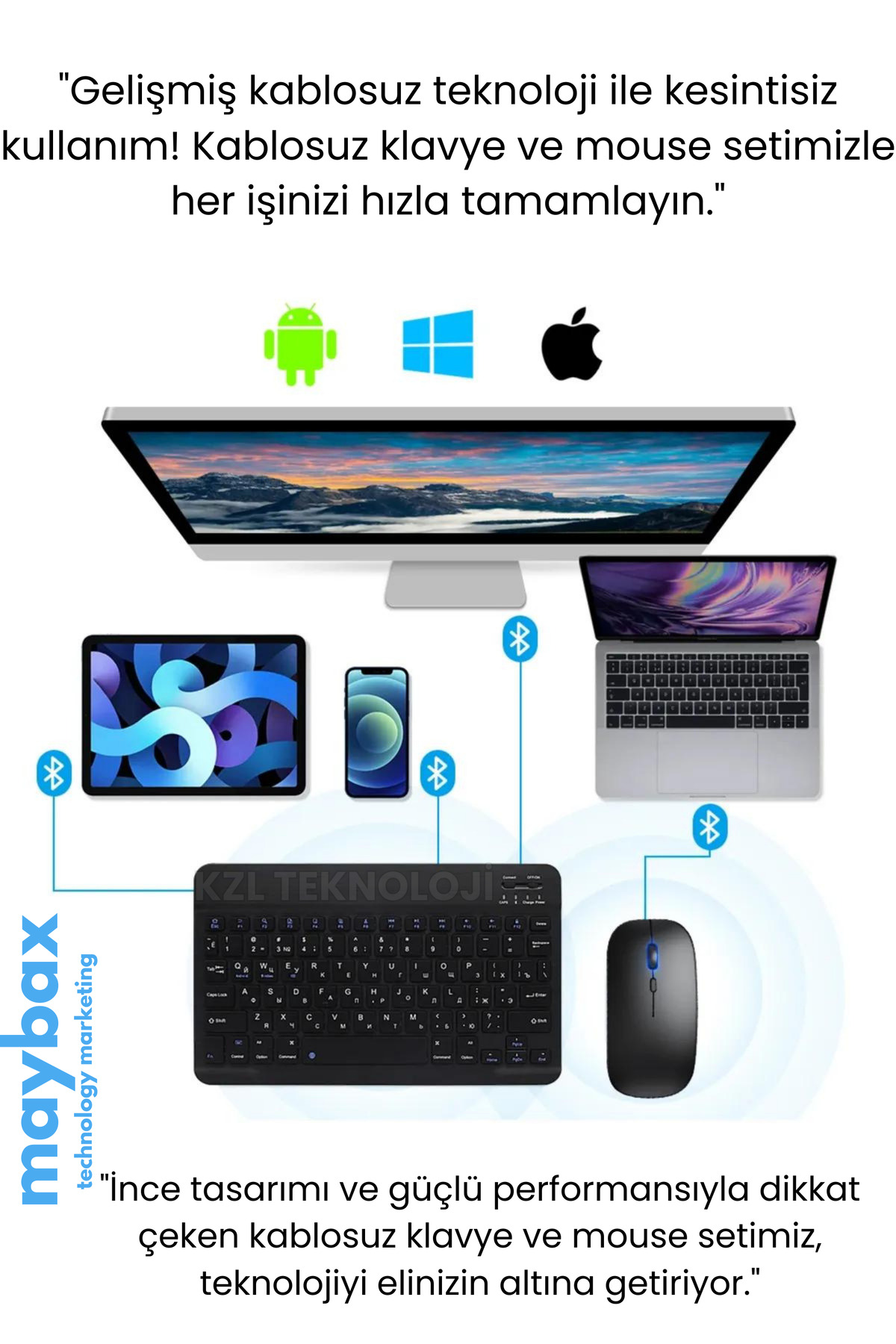 Tüm Cihazlara Uyumlu Akıllı Taşınabilir Şarjlı Kablosuz Bluetooth & Wireless  Klavye Mouse Seti 7