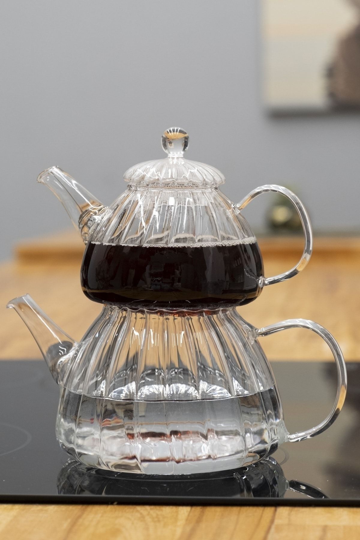 Milea Borosilikat Cam Çaydanlık Çizgili Isıya Dayanıklı 1500 + 800 ml