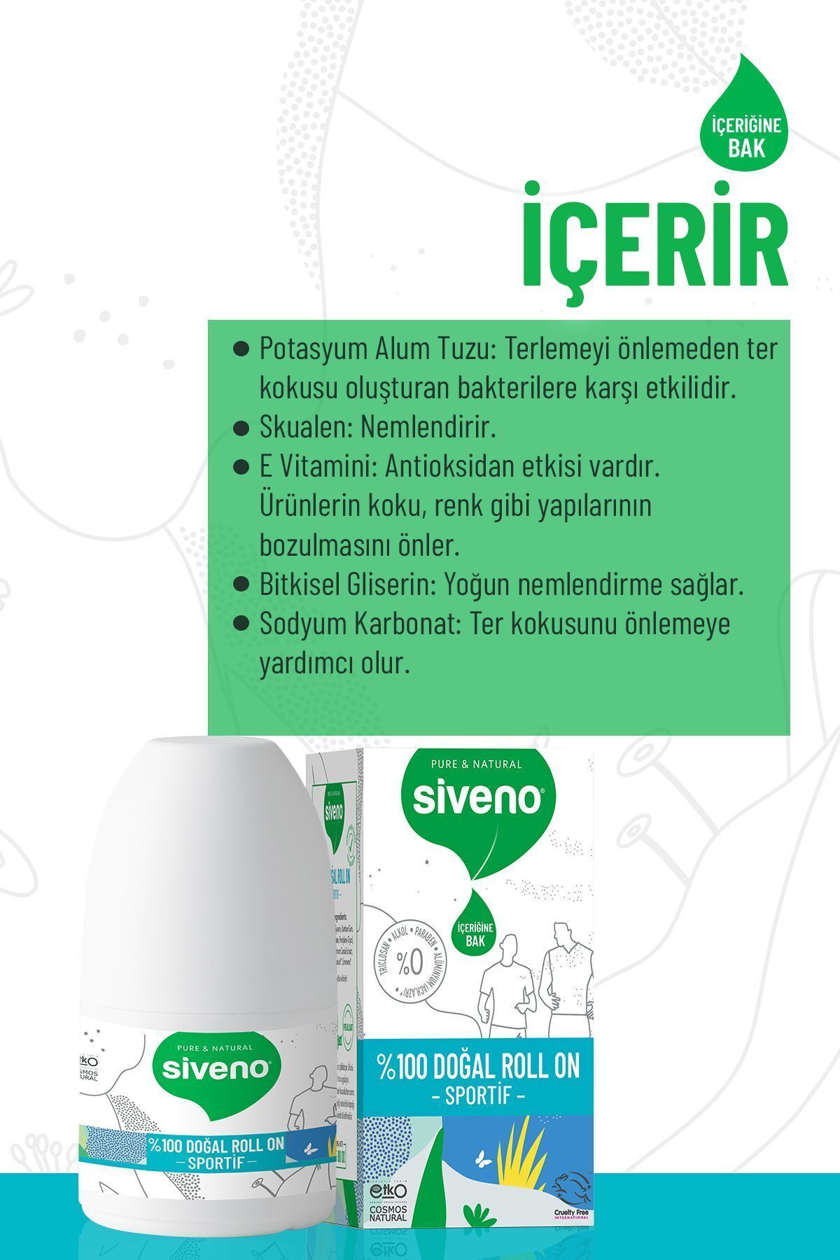 %100 Doğal Roll-on Sportif Sporcu Deodorant Ter Kokusu Önleyici Bitkisel Lekesiz Vegan 50 ml