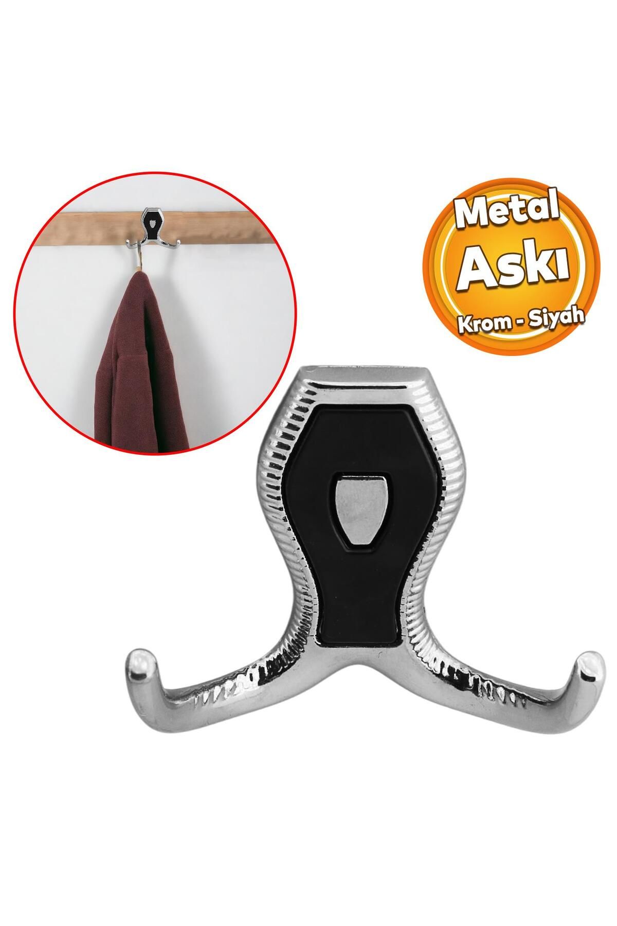 Badem10 Galata Askı Vestiyer Mobilya Duvar Askısı Metal Dolap Elbise Askılığı Krom Siyah Kapaklı Sağlam.