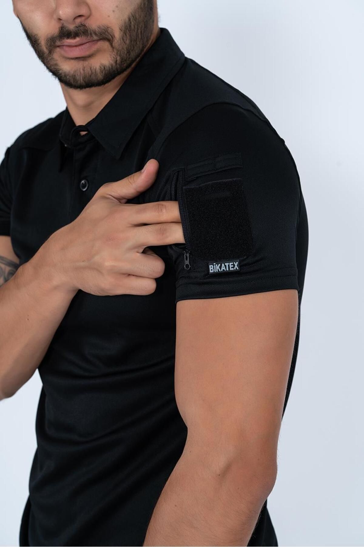 پولوشرت  مردانه پلی استر مشکی اسپرت راسته Slim/اسلیم فیت    Slim/اسلیم فیت Daily/روزانه | BİKATEX B-00083 TR - تصویر 3