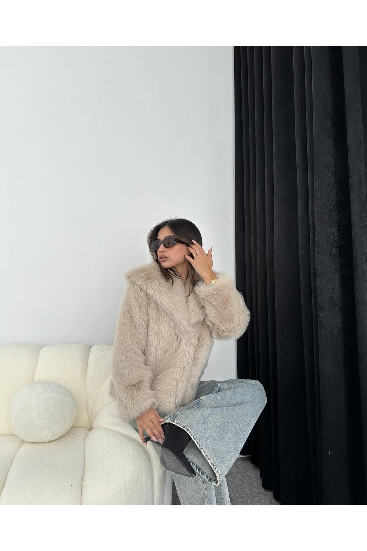 candybia  Kadın Yeni Sezon Şal Yaka Oversize Kürk