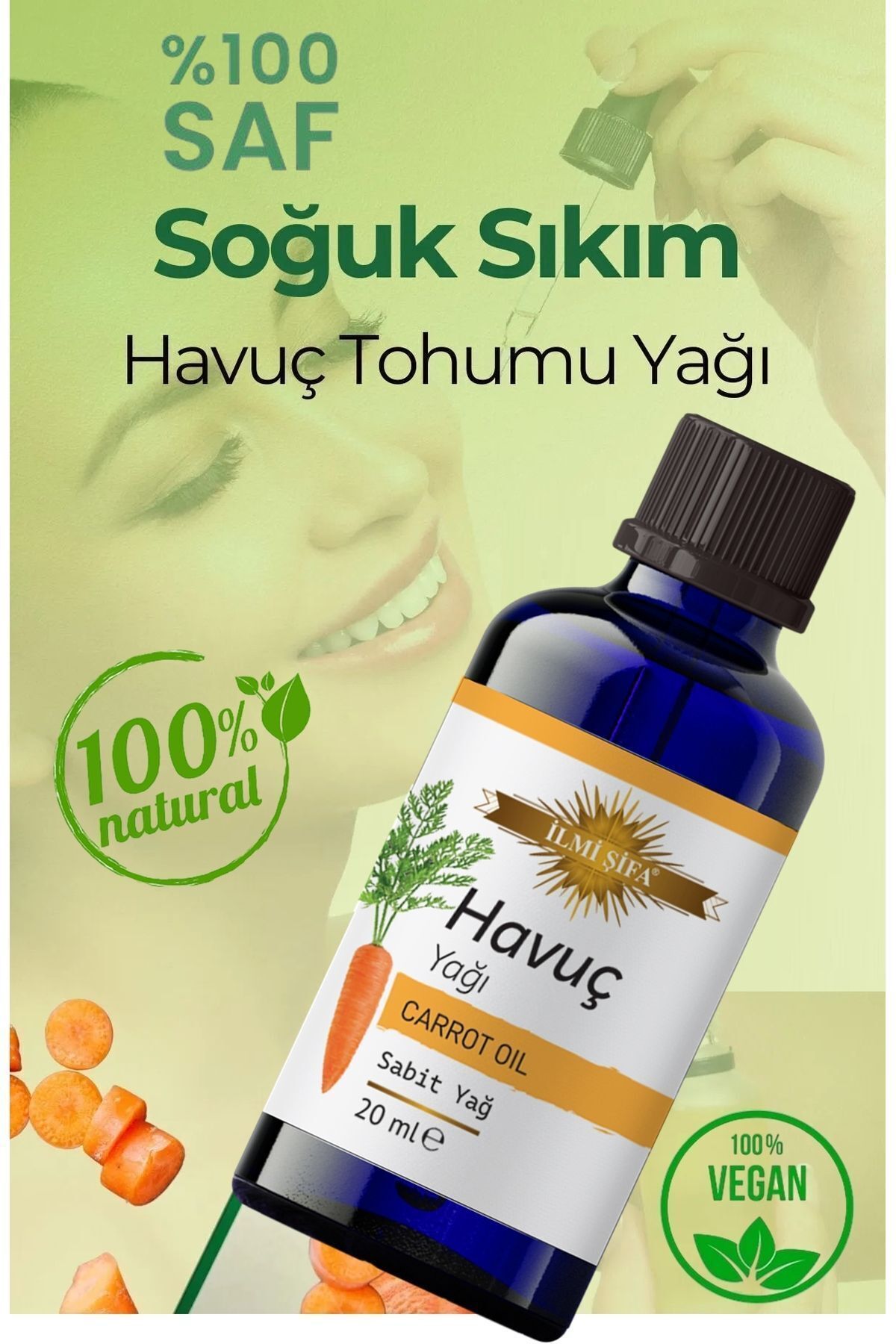 روغن هویج 20 میلی لیتر (درخشش، مراقبت، تغذیه، روشن و پر جنب و جوش) İLMİ ŞİFA
