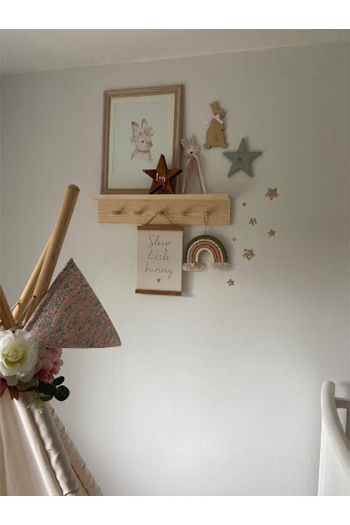 metre dizayn Ahşap Dekoratif Askılı Raf Bebek Çocuk Odası Raf 60 Cm fotoğrafı 4 (önizleme)