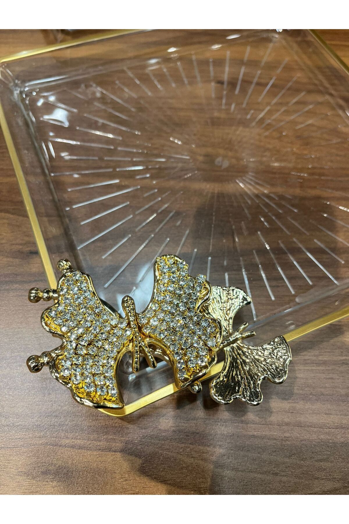 Paşabahçe-Pandoran's Box - Pasabahce Stoned Butterfly, Square Madlen Presentation Service Set of 2 2