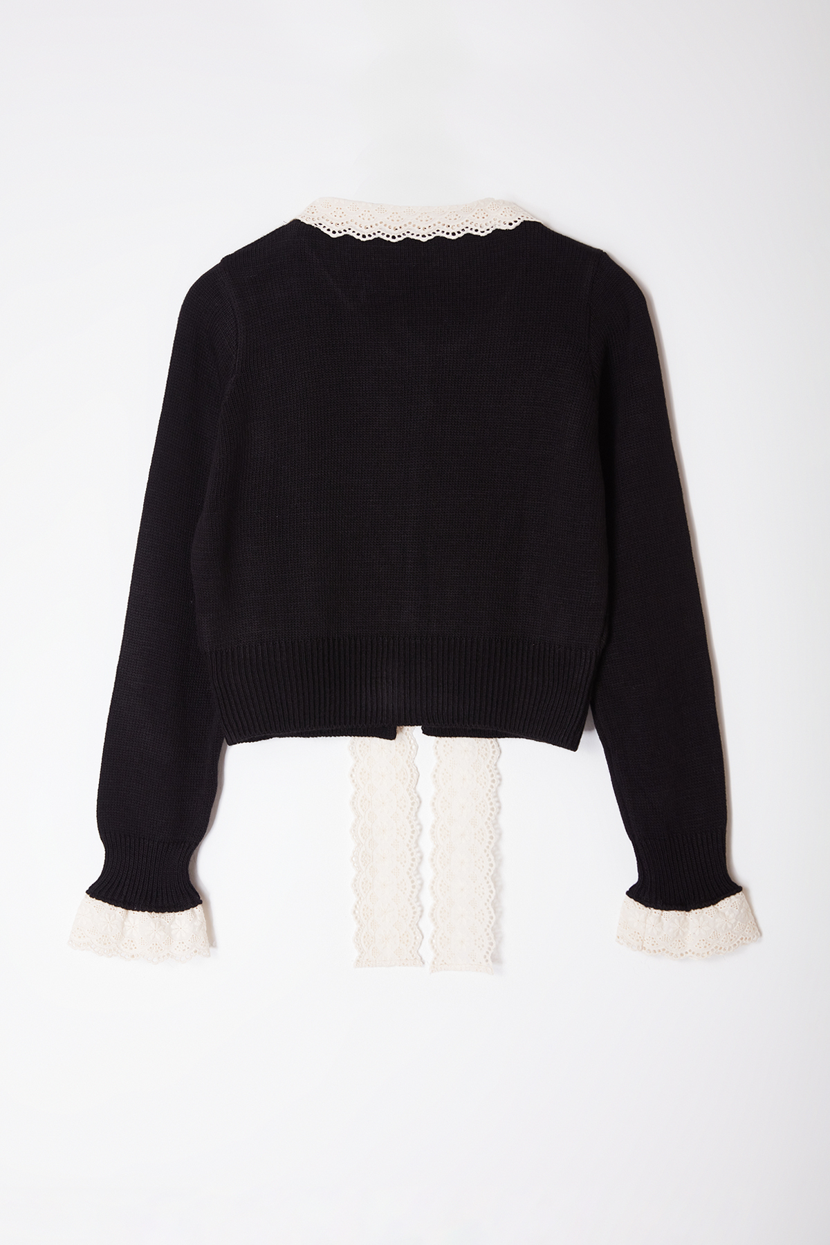 Trendyolmilla  Siyah Crop Dantel Garnili Kurdele/Fiyonk Detaylı Triko Hırka TWOAW25HI00251 - Görsel 7