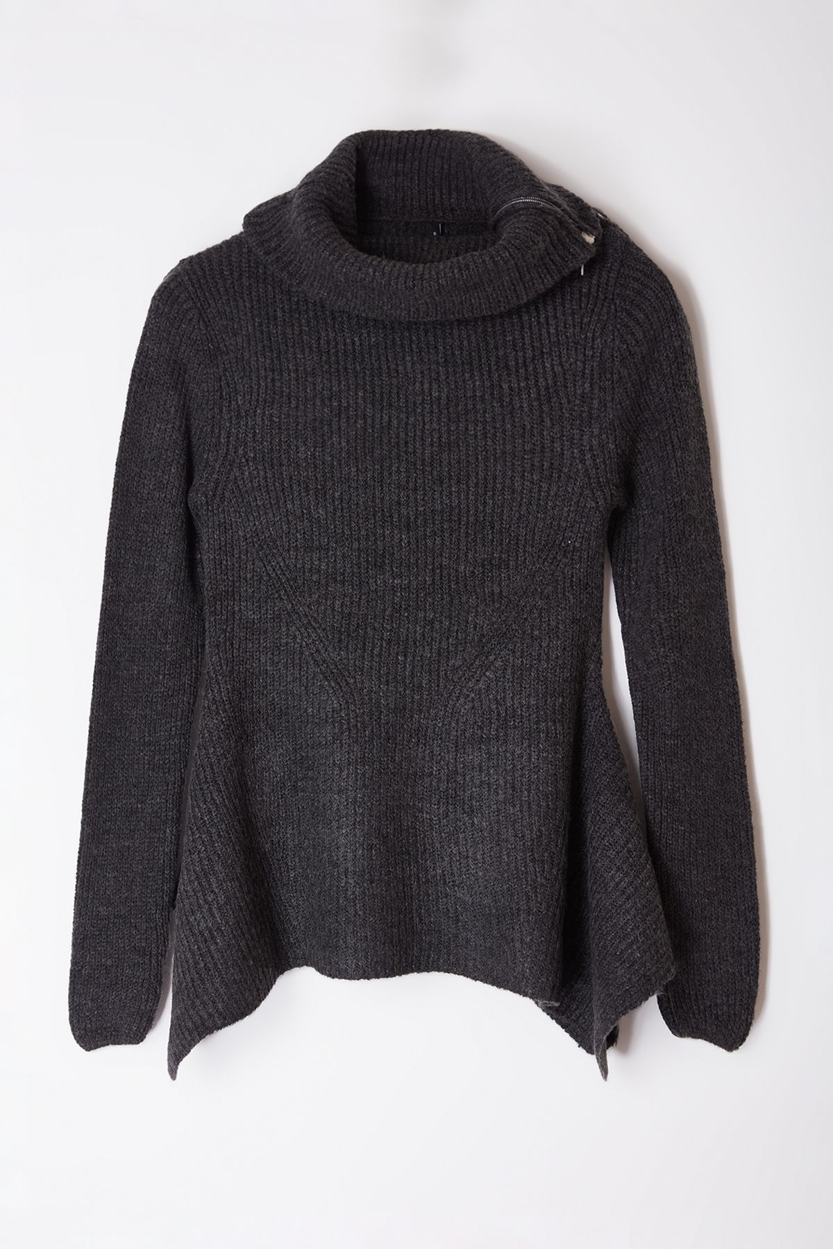 Trendyol Collection-Asymetryczny kołnierz - rozpinany sweter z dzianiny w kolorze antracytowym TWOAW25KZ00066 6