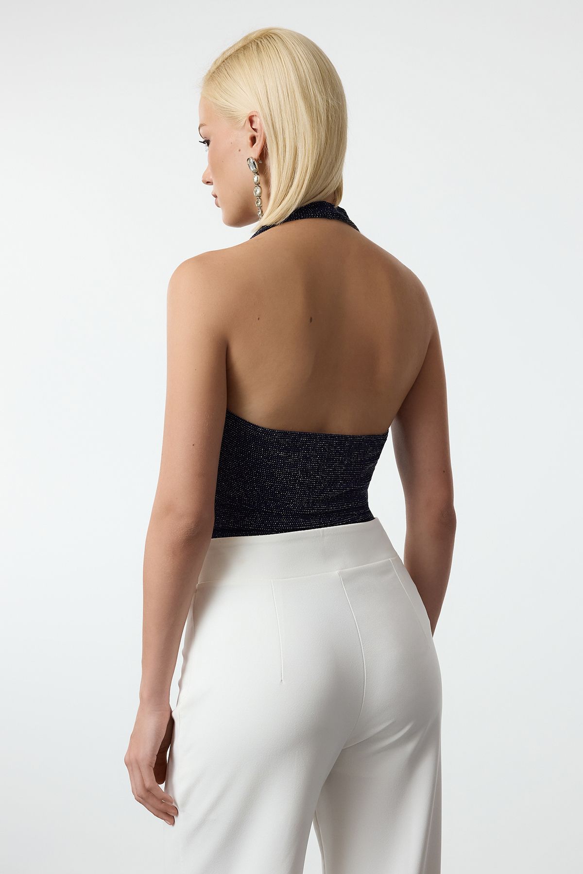 Trendyol Collection-Glitter Navy Blue Knitted Body - Degaje Collar TPRAW25BD00001 5