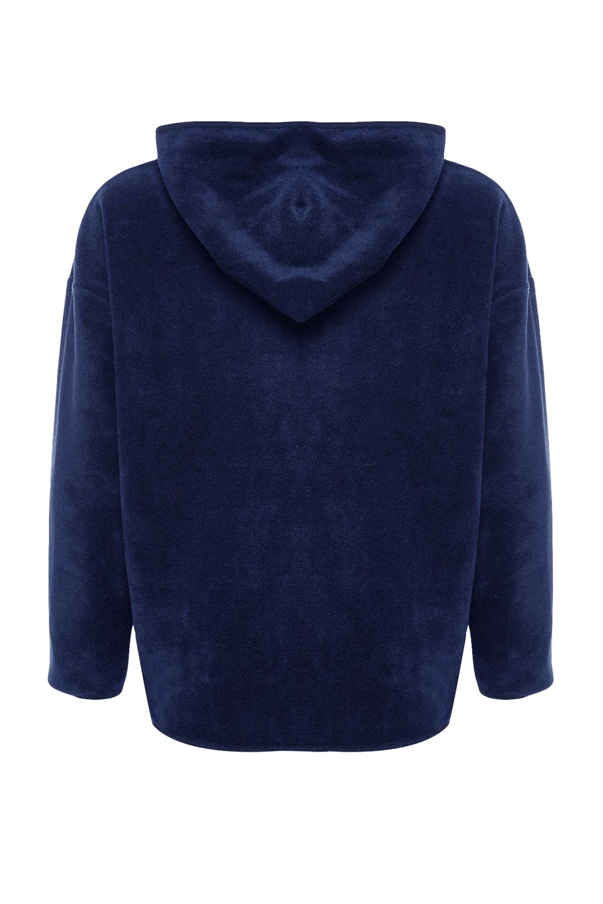 Trendyol Collection-Námořnická modrá Silná fleecová mikina s kapucí a zipem Oversize/Wide Fit pletená mikina TWOAW22SW2063 1